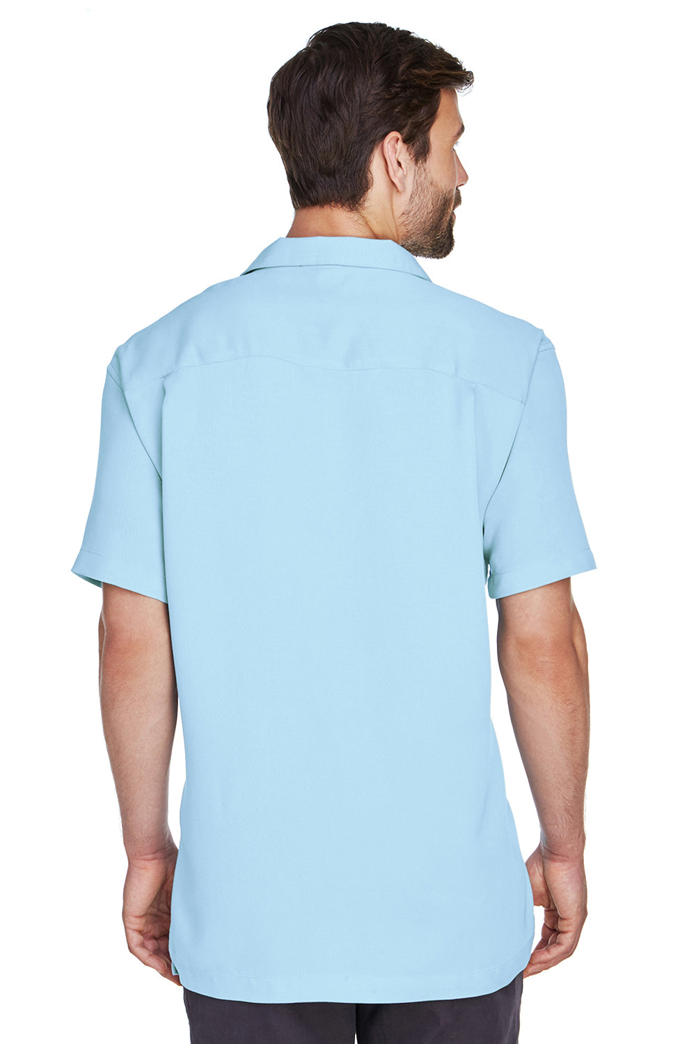 Harriton M570 Mens Bahama Wrinkle Resistant Short Sleeve Button Down Camp Shirt w/ Pocket Cloud Blue Back