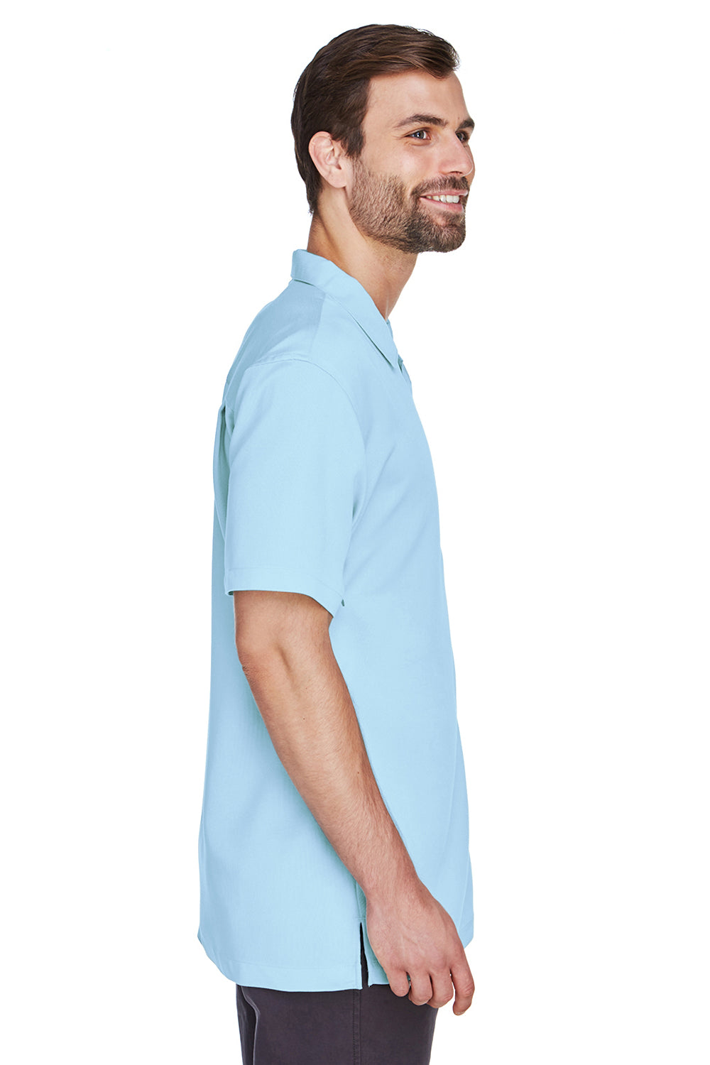 Harriton M570 Mens Bahama Wrinkle Resistant Short Sleeve Button Down Camp Shirt w/ Pocket Cloud Blue Side