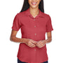Harriton Womens Bahama Wrinkle Resistant Short Sleeve Button Down Camp Shirt - Tile Red