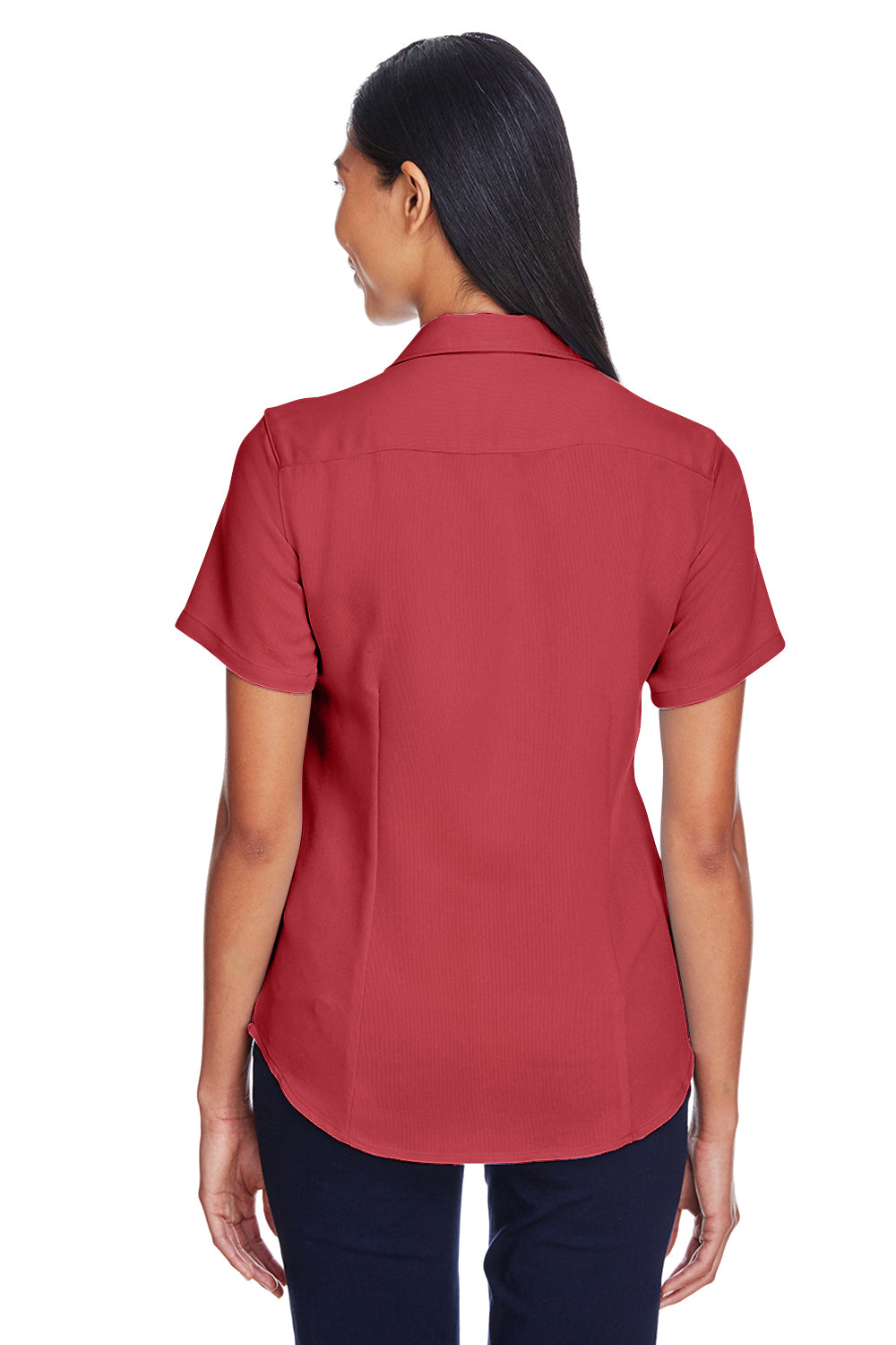 Harriton M570W Womens Bahama Wrinkle Resistant Short Sleeve Button Down Camp Shirt Tile Red Back