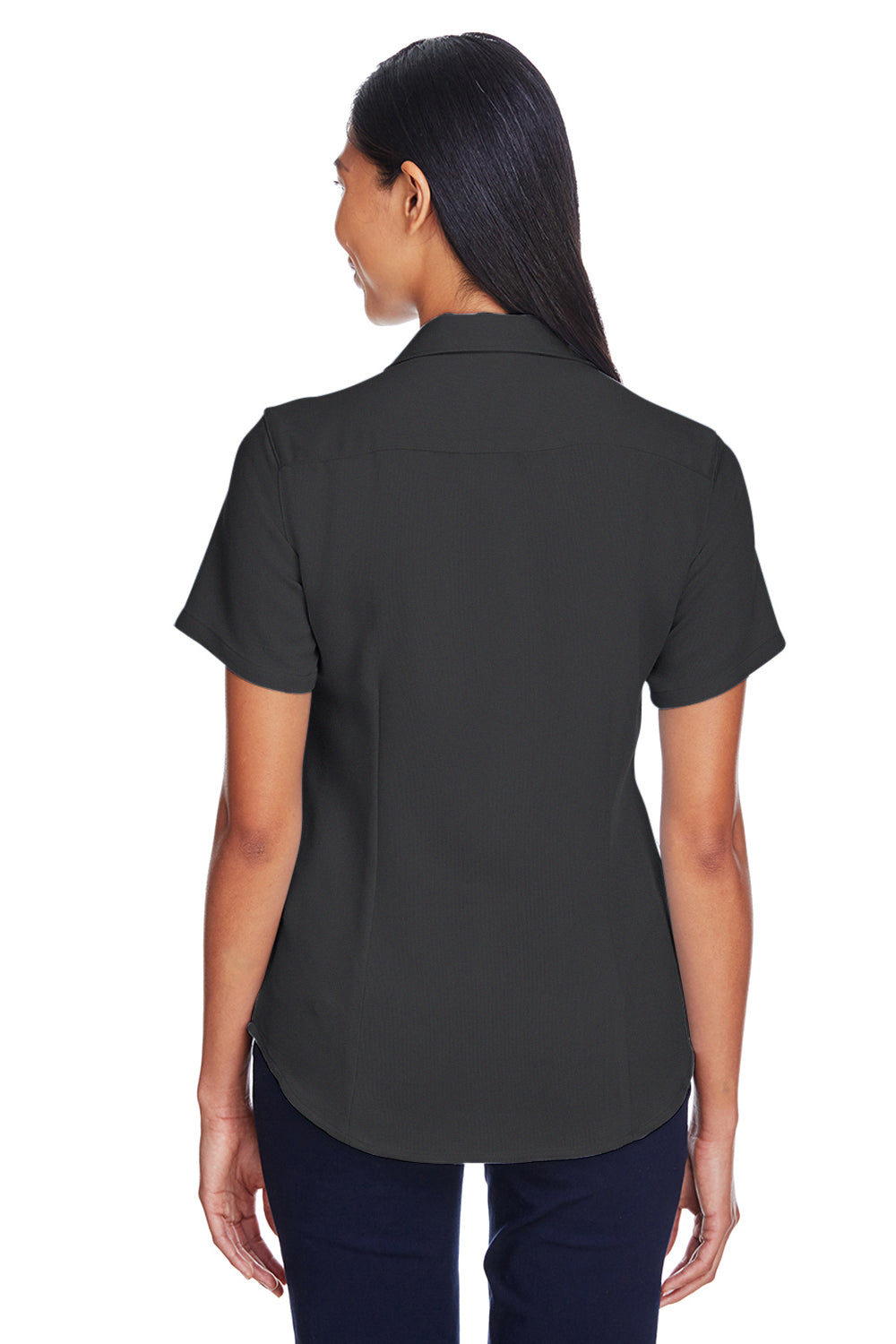Harriton M570W Womens Bahama Wrinkle Resistant Short Sleeve Button Down Camp Shirt Black Back