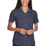 Harriton Womens Bahama Wrinkle Resistant Short Sleeve Button Down Camp Shirt - Navy Blue
