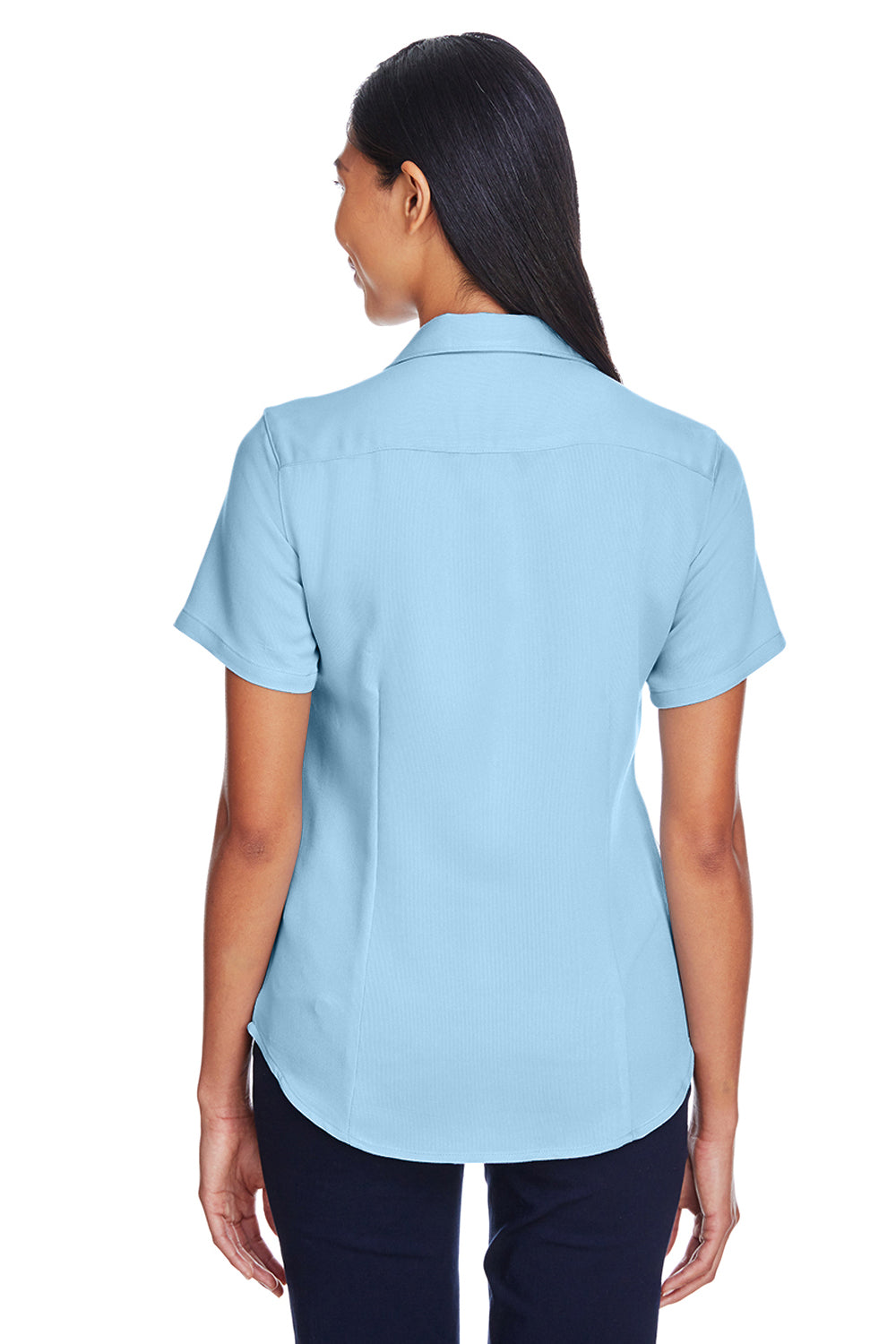 Harriton M570W Womens Bahama Wrinkle Resistant Short Sleeve Button Down Camp Shirt Cloud Blue Back