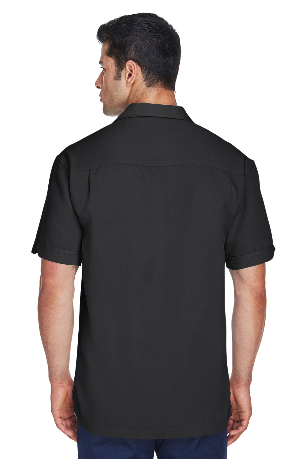 Harriton M575 Mens Bahama Wrinkle Resistant Short Sleeve Button Down Camp Shirt Black/Cream Back