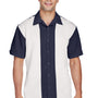 Harriton Mens Bahama Wrinkle Resistant Short Sleeve Button Down Camp Shirt - Navy Blue/Cream