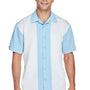 Harriton Mens Bahama Wrinkle Resistant Short Sleeve Button Down Camp Shirt - Cloud Blue/Cream