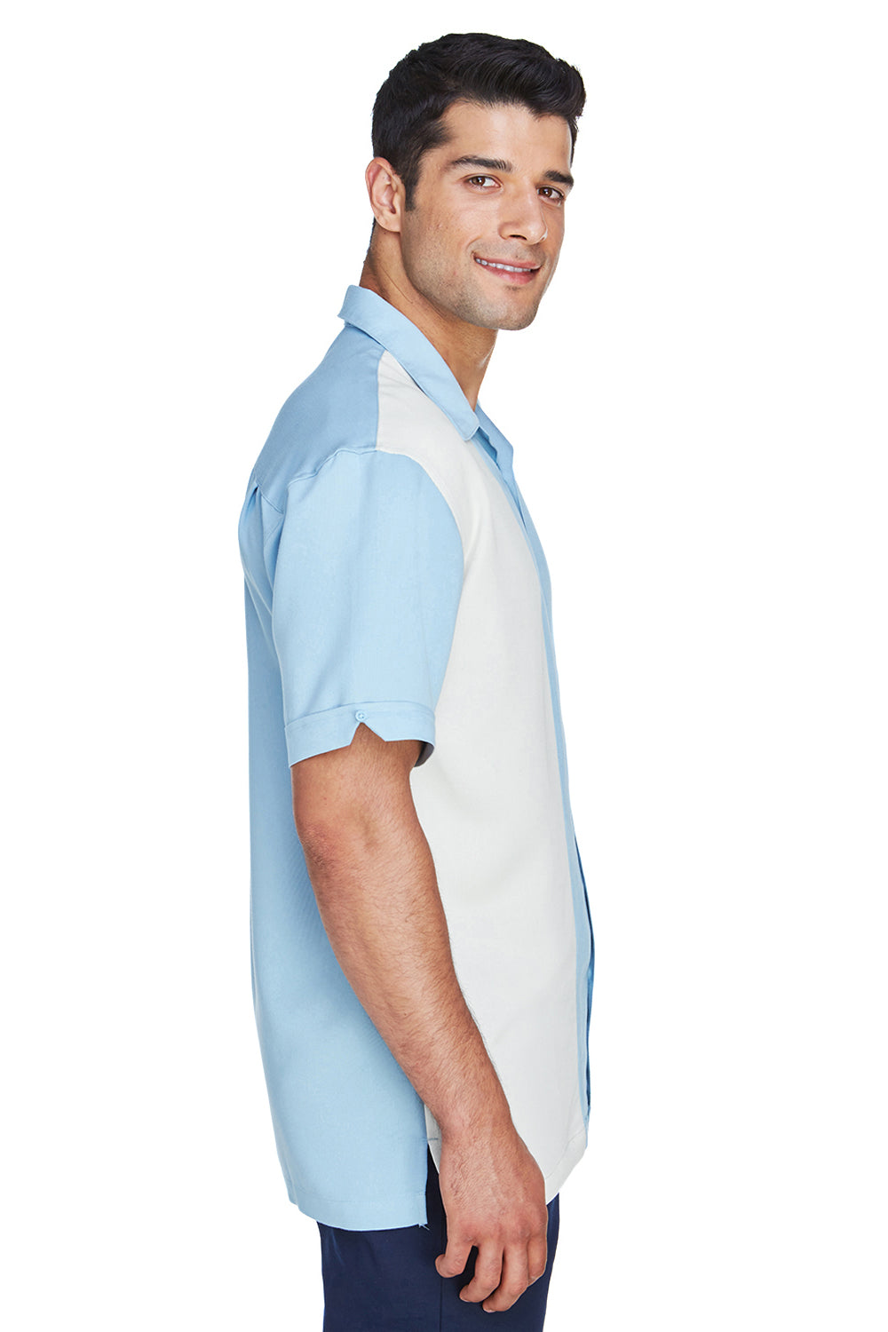 Harriton M575 Mens Bahama Wrinkle Resistant Short Sleeve Button Down Camp Shirt Cloud Blue/Cream Side