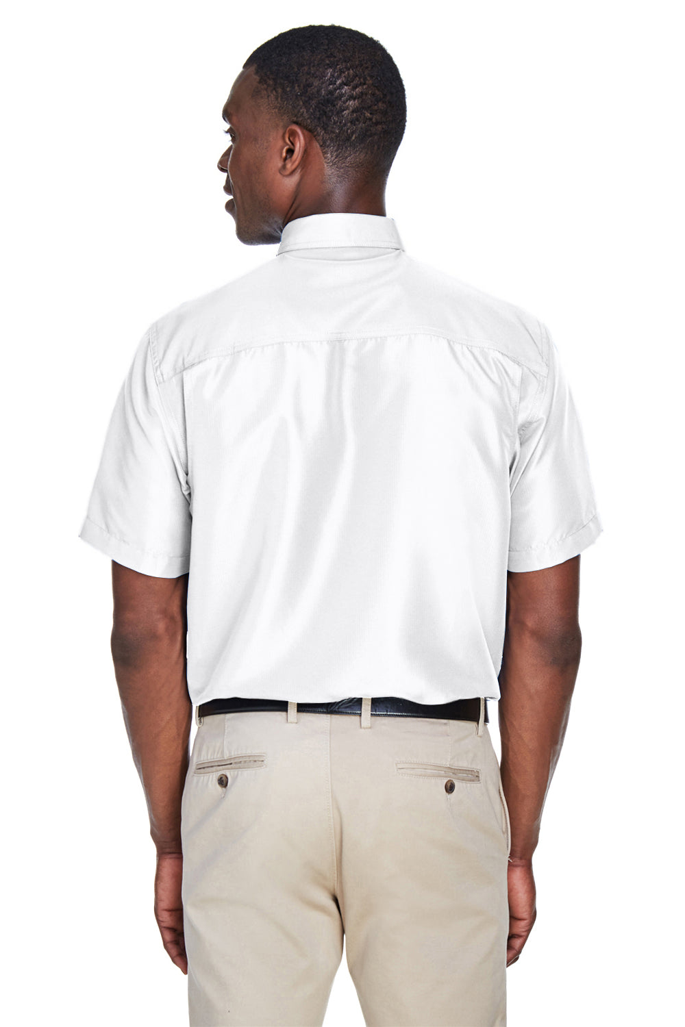 Harriton M580 Mens Key West Performance Short Sleeve Button Down Shirt w/ Double Pockets White Back