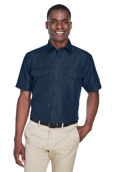 Harriton M580 Mens Key West Performance Short Sleeve Button Down Shirt w/ Double Pockets Navy Blue Front