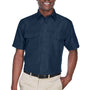 Harriton Mens Key West Performance Moisture Wicking Short Sleeve Button Down Shirt w/ Double Pockets - Navy Blue