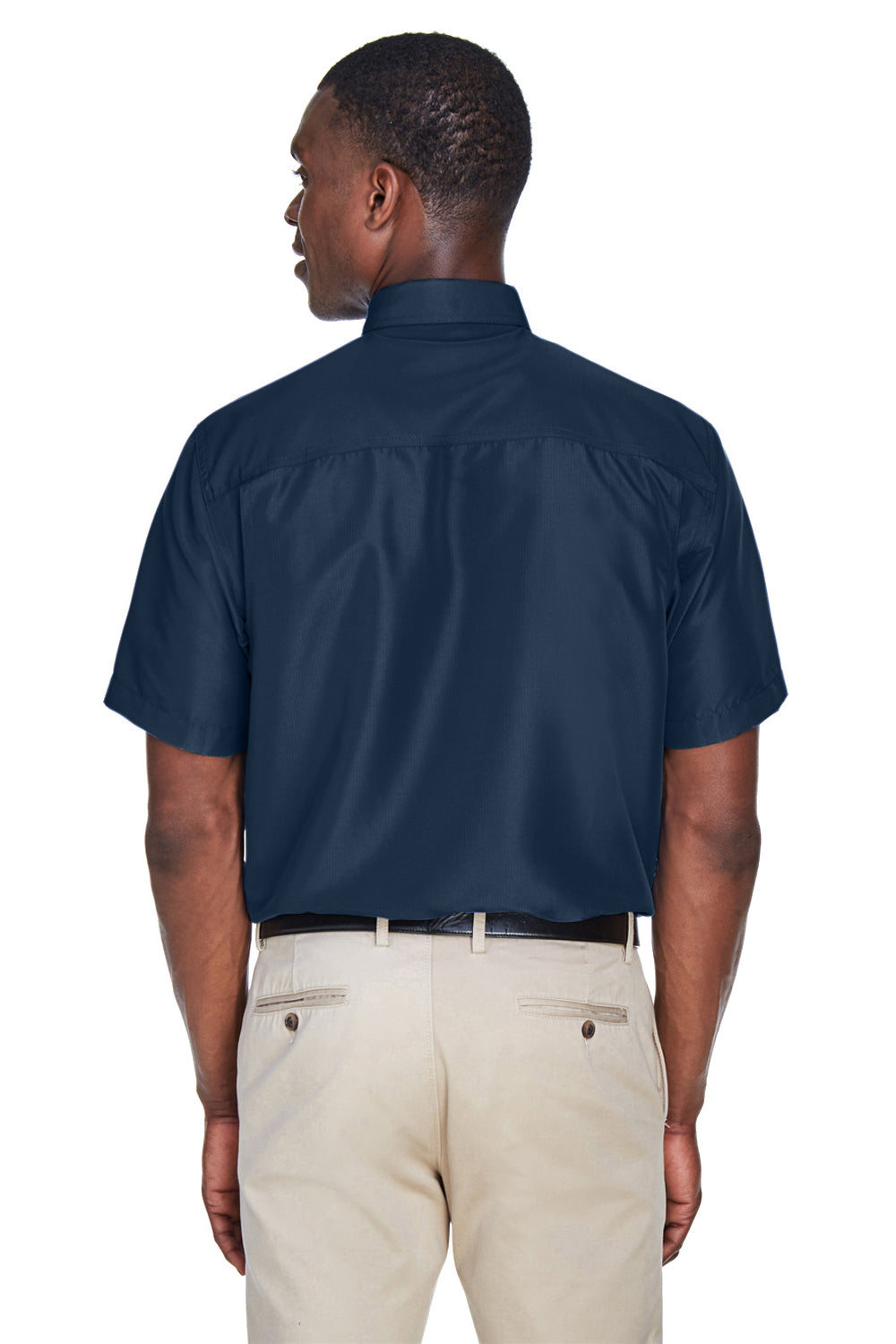 Harriton M580 Mens Key West Performance Short Sleeve Button Down Shirt w/ Double Pockets Navy Blue Back