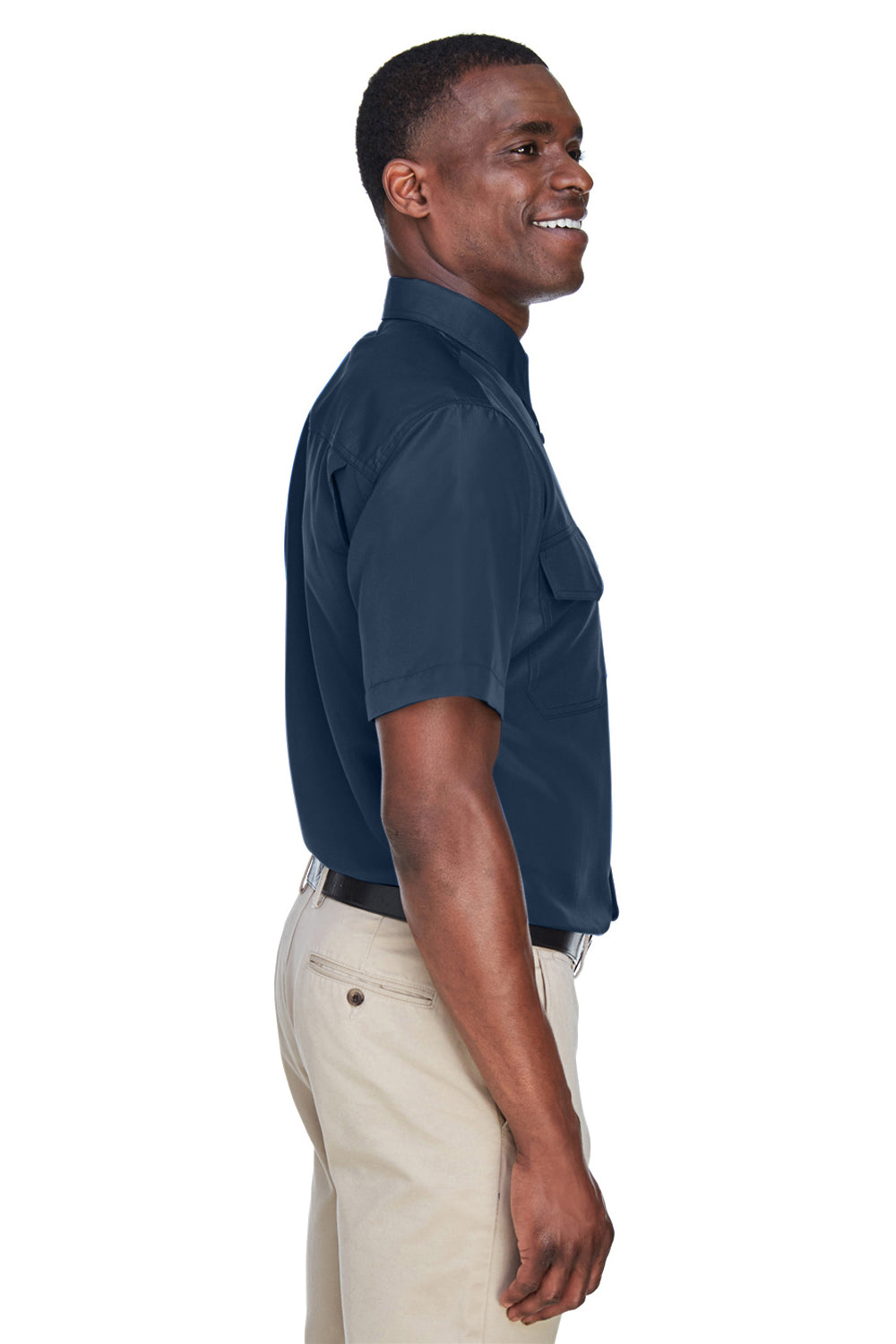 Harriton M580 Mens Key West Performance Short Sleeve Button Down Shirt w/ Double Pockets Navy Blue Side