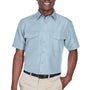 Harriton Mens Key West Performance Moisture Wicking Short Sleeve Button Down Shirt w/ Double Pockets - Cloud Blue