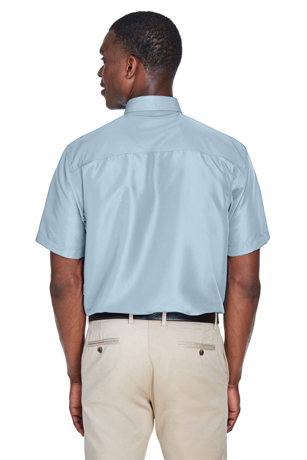 Harriton M580 Mens Key West Performance Short Sleeve Button Down Shirt w/ Double Pockets Cloud Blue Back