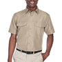 Harriton Mens Key West Performance Moisture Wicking Short Sleeve Button Down Shirt w/ Double Pockets - Khaki