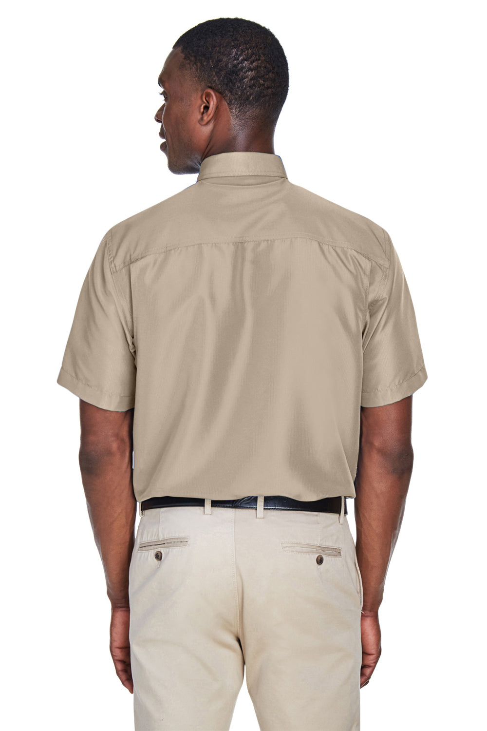 Harriton M580 Mens Key West Performance Short Sleeve Button Down Shirt w/ Double Pockets Khaki Brown Back