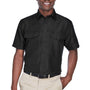 Harriton Mens Key West Performance Moisture Wicking Short Sleeve Button Down Shirt w/ Double Pockets - Black