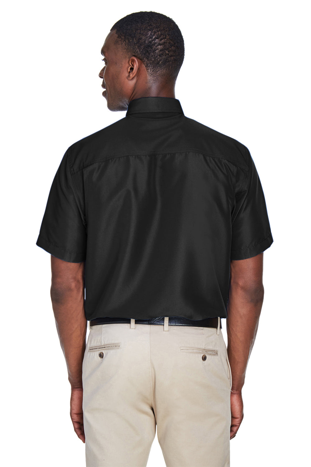 Harriton M580 Mens Key West Performance Short Sleeve Button Down Shirt w/ Double Pockets Black Back