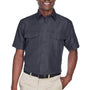 Harriton Mens Key West Performance Moisture Wicking Short Sleeve Button Down Shirt w/ Double Pockets - Dark Charcoal Grey