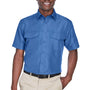 Harriton Mens Key West Performance Moisture Wicking Short Sleeve Button Down Shirt w/ Double Pockets - Pool Blue