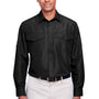 Harriton Mens Key West Performance Moisture Wicking Long Sleeve Button Down Shirt w/ Double Pockets - Black