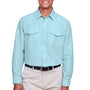 Harriton Mens Key West Performance Moisture Wicking Long Sleeve Button Down Shirt w/ Double Pockets - Cloud Blue