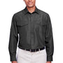 Harriton Mens Key West Performance Moisture Wicking Long Sleeve Button Down Shirt w/ Double Pockets - Dark Charcoal Grey