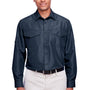 Harriton Mens Key West Performance Moisture Wicking Long Sleeve Button Down Shirt w/ Double Pockets - Navy Blue