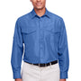 Harriton Mens Key West Performance Moisture Wicking Long Sleeve Button Down Shirt w/ Double Pockets - Pool Blue
