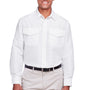 Harriton Mens Key West Performance Moisture Wicking Long Sleeve Button Down Shirt w/ Double Pockets - White
