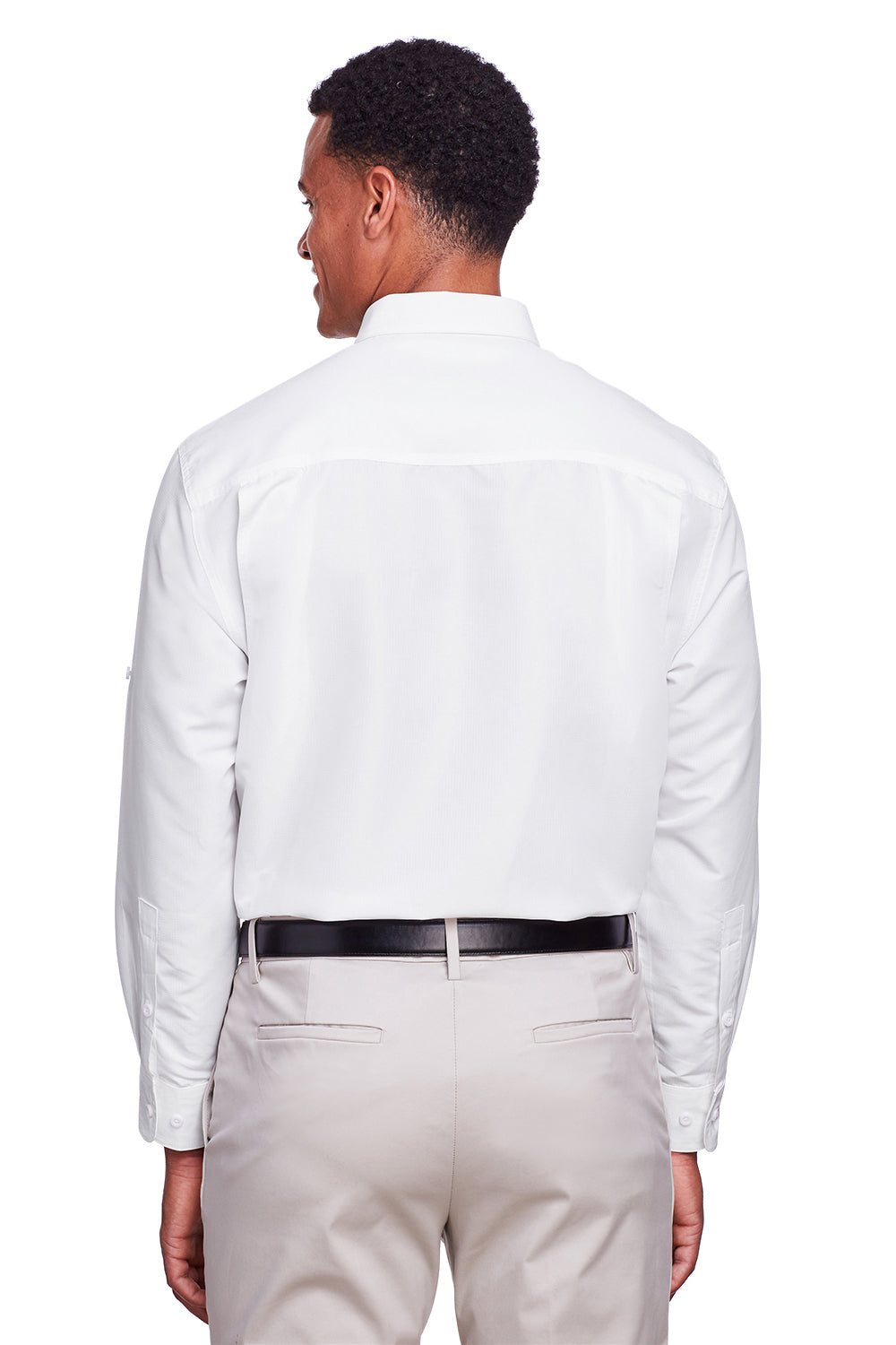 Harriton M580L Mens Key West Performance Moisture Wicking Long Sleeve Button Down Shirt White Back
