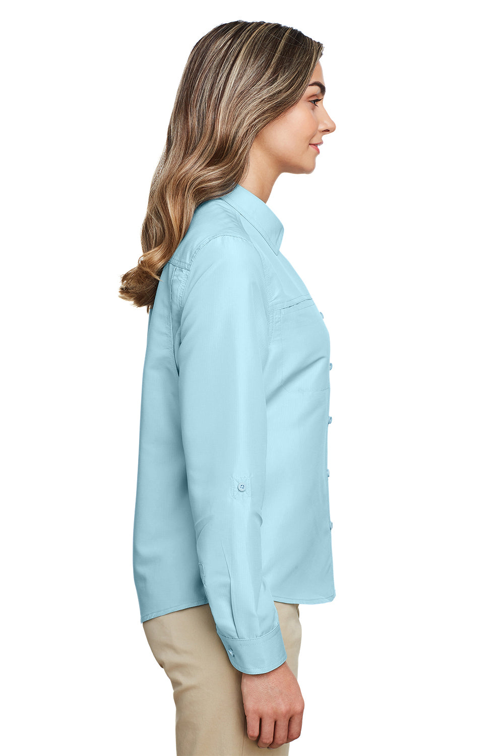 Harriton M580LW Womens Key West Performance Moisture Wicking Long Sleeve Button Down Shirt Cloud Blue Side