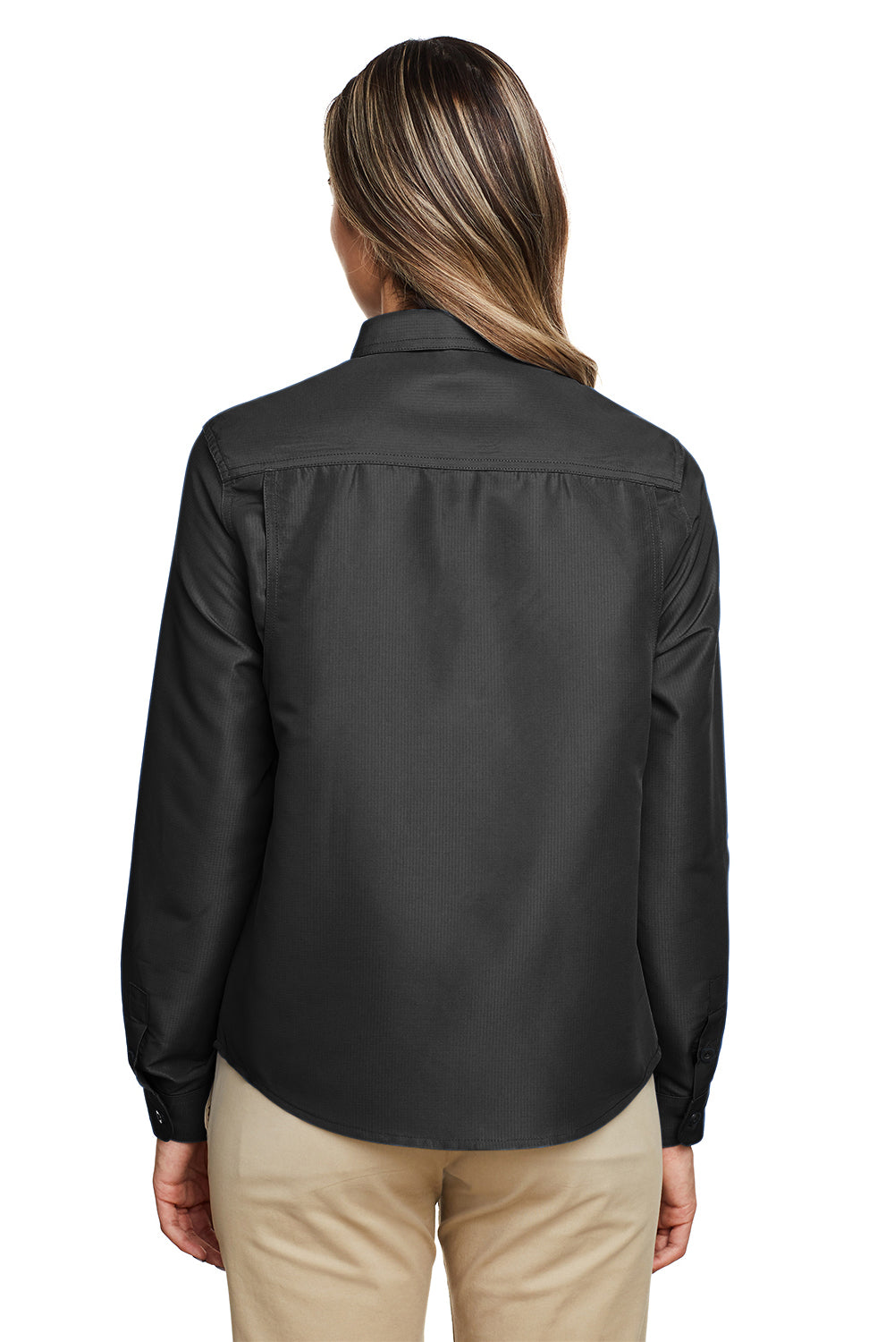 Harriton M580LW Womens Key West Performance Moisture Wicking Long Sleeve Button Down Shirt Charcoal Grey Back
