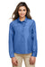 Harriton M580LW Womens Key West Performance Moisture Wicking Long Sleeve Button Down Shirt Pool Blue Front