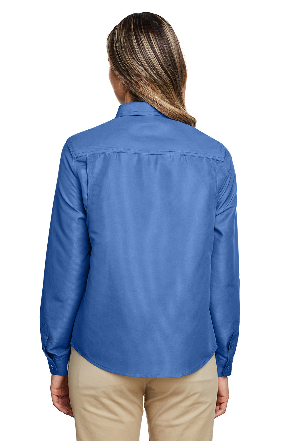 Harriton M580LW Womens Key West Performance Moisture Wicking Long Sleeve Button Down Shirt Pool Blue Back