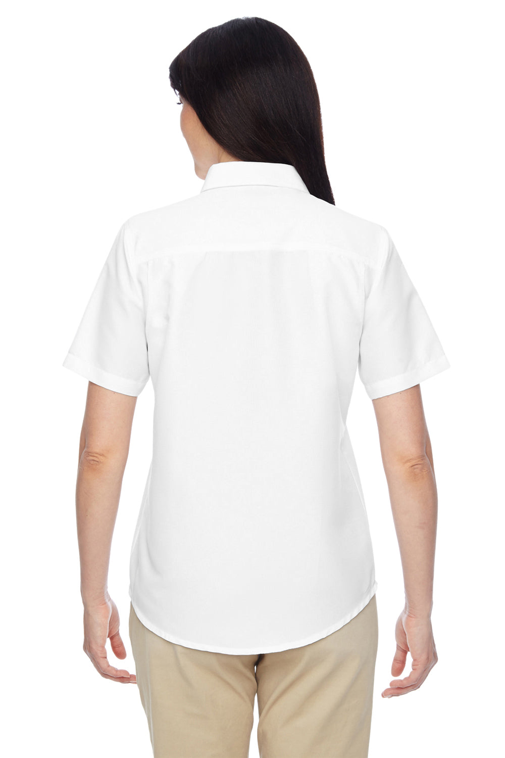 Harriton M580W Womens Key West Performance Short Sleeve Button Down Shirt w/ Double Pockets White Back