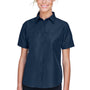 Harriton Womens Key West Performance Short Sleeve Button Down Shirt w/ Double Pockets - Navy Blue