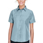 Harriton Womens Key West Performance Short Sleeve Button Down Shirt w/ Double Pockets - Cloud Blue