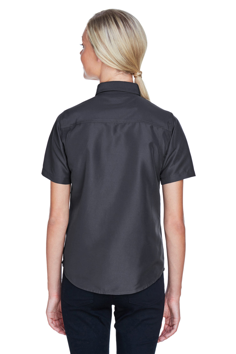 Harriton M580W Womens Key West Performance Short Sleeve Button Down Shirt w/ Double Pockets Charcoal Grey Back