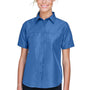 Harriton Womens Key West Performance Short Sleeve Button Down Shirt w/ Double Pockets - Pool Blue