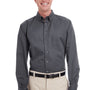 Harriton Mens Foundation Stain Resistant Long Sleeve Button Down Shirt w/ Pocket - Dark Charcoal Grey - Closeout