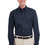 Harriton Mens Foundation Stain Resistant Long Sleeve Button Down Shirt w/ Pocket - Dark Navy Blue - Closeout