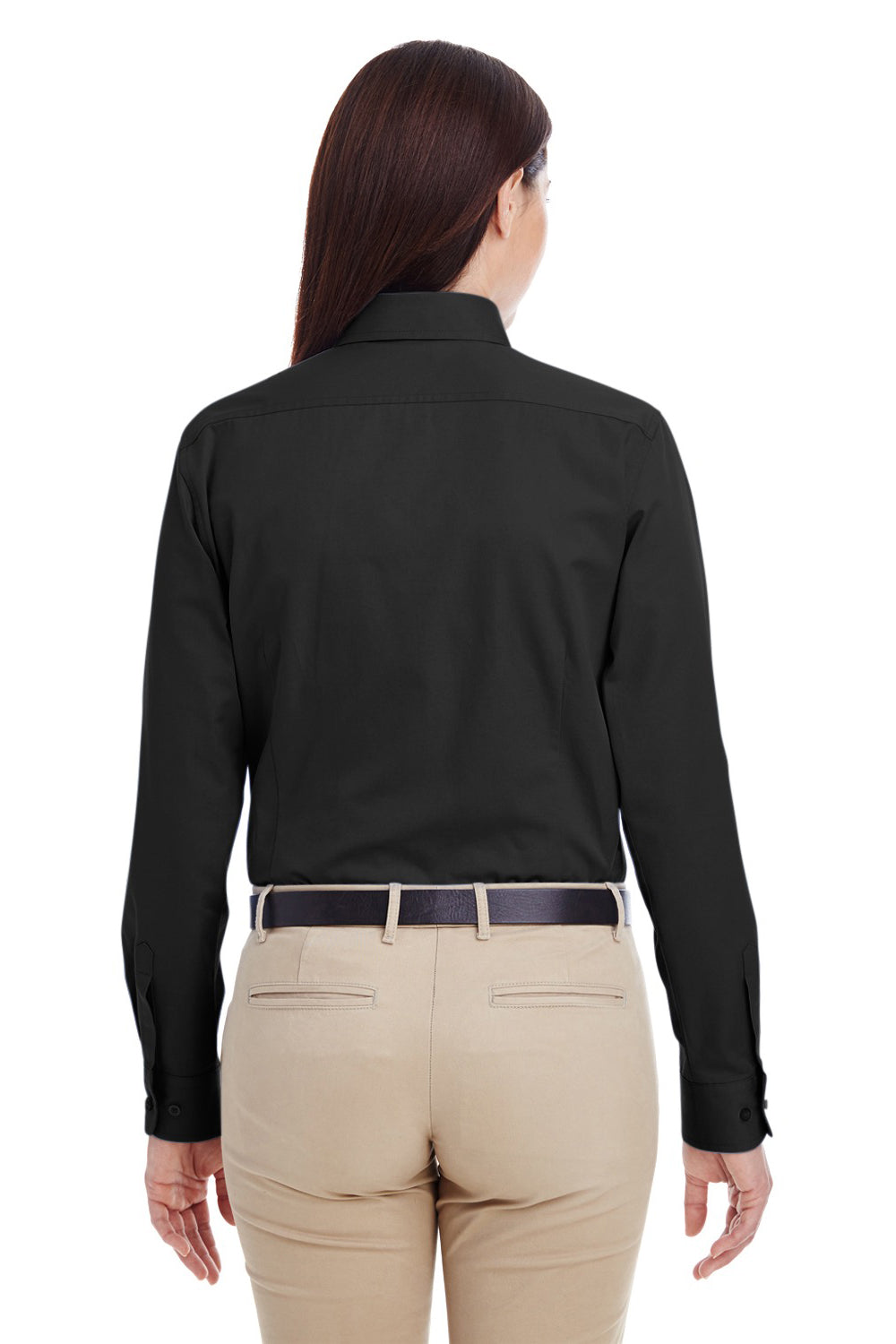 Harriton M581W Womens Foundation Stain Resistant Long Sleeve Button Down Shirt Black Back
