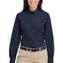 Harriton Womens Foundation Stain Resistant Long Sleeve Button Down Shirt - Dark Navy Blue - Closeout