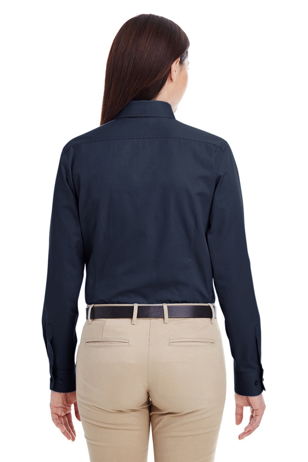 Harriton M581W Womens Foundation Stain Resistant Long Sleeve Button Down Shirt Navy Blue Back
