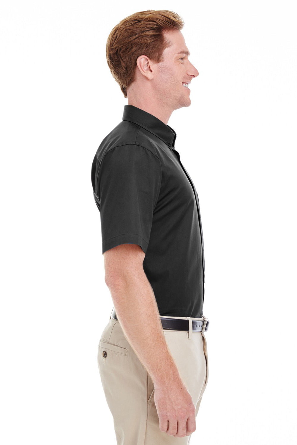 Harriton M582 Mens Foundation Stain Resistant Short Sleeve Button Down Shirt w/ Pocket Black Side