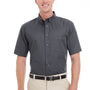 Harriton Mens Foundation Stain Resistant Short Sleeve Button Down Shirt w/ Pocket - Dark Charcoal Grey - Closeout