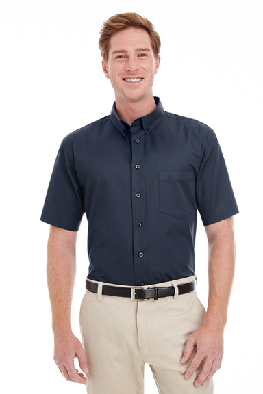 Harriton M582 Mens Foundation Stain Resistant Short Sleeve Button Down Shirt w/ Pocket Navy Blue Front