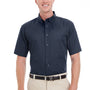 Harriton Mens Foundation Stain Resistant Short Sleeve Button Down Shirt w/ Pocket - Dark Navy Blue - Closeout