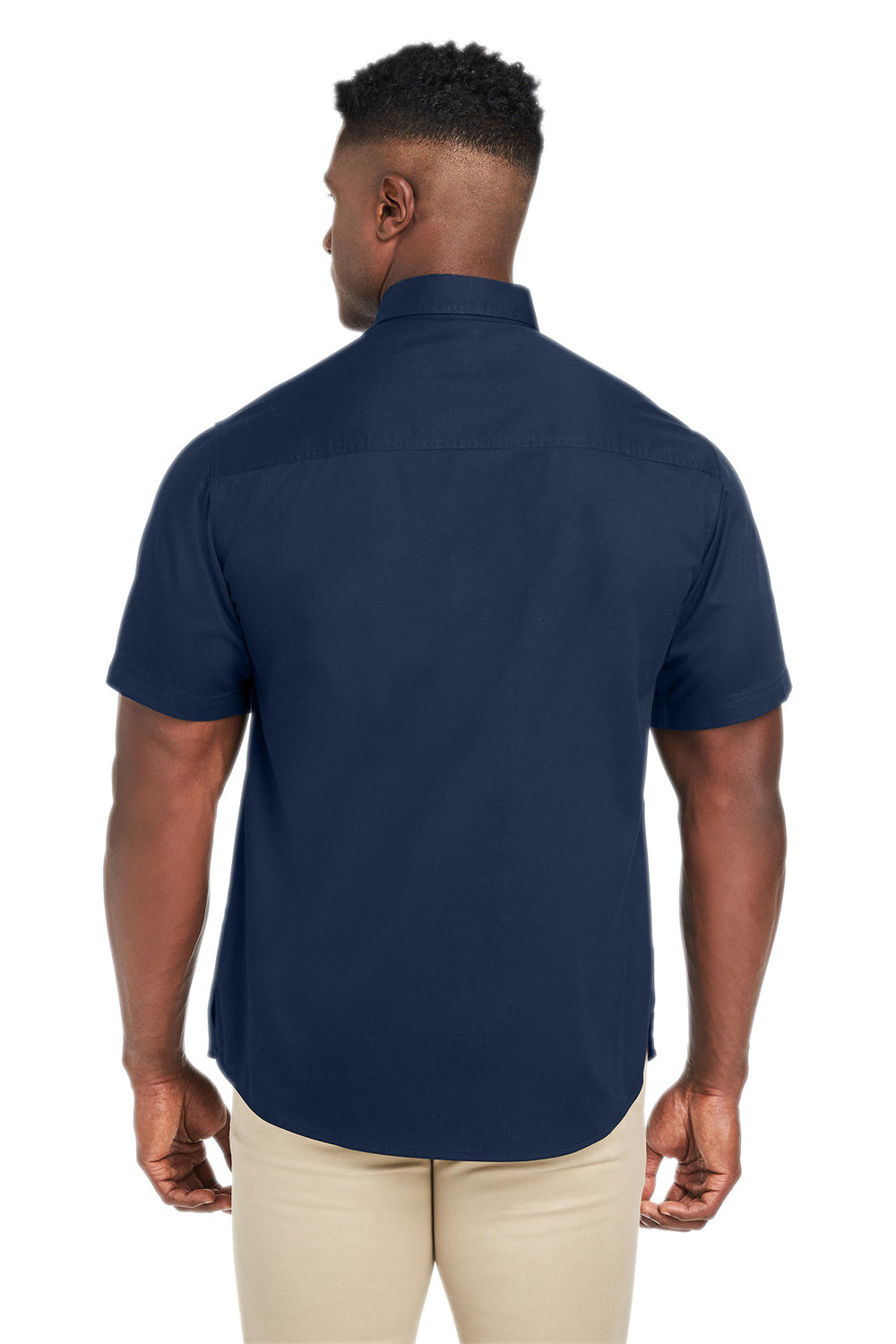 Harriton M585 Mens Advantage Short Sleeve Button Down Shirt w/ Double Pockets Dark Navy Blue Back